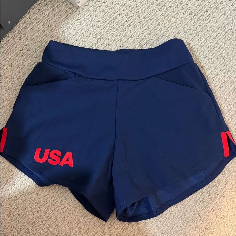 New with tags Adidas USA Navy Blue Women's Shorts size XS with writing in red